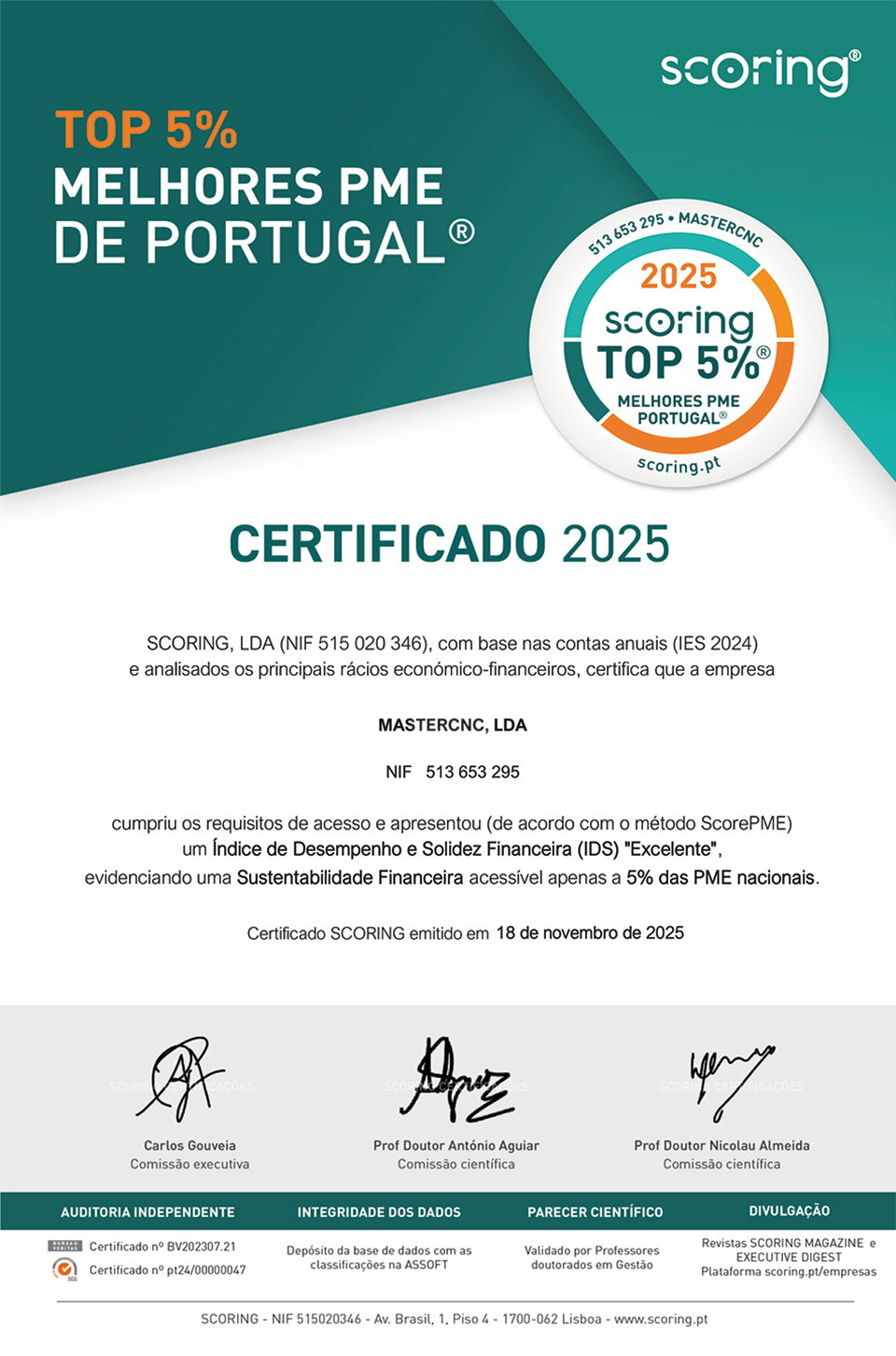 Certificado TOP 5% SCORING