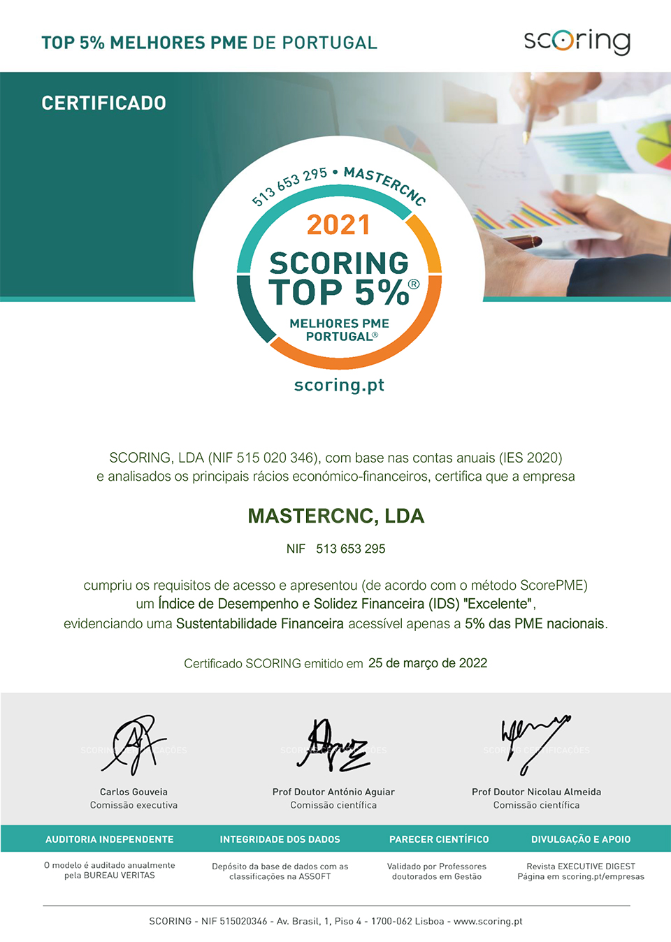 Certificado TOP 5% Melhores PME de Portugal Certificado TOP 5% Melhores PME de Portugal